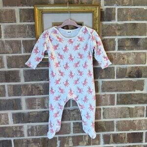 Oeuf White Footed One-Piece with Pink Unicorn Print